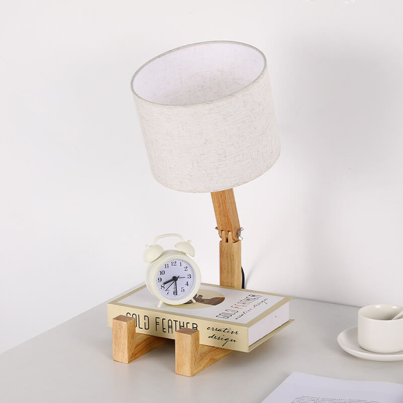 Nordic Creative Fabric Solid Wood Robot 1-Light Table Lamp