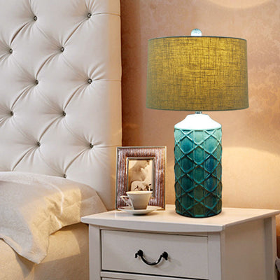 Lampe de table à 1 lumière en tissu céramique de luxe rétro européen 