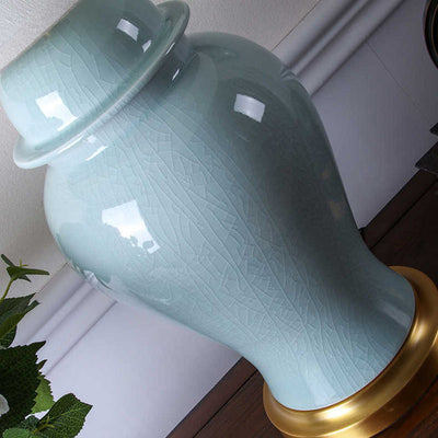 Traditional Chinese Fabric Shade Ceramic Vase Base 1-Light Table Lamp For Study