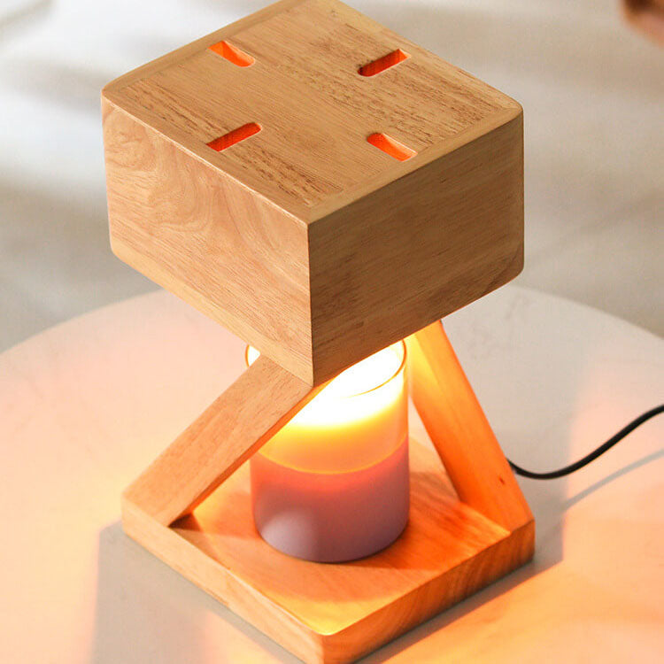 Nordische, minimalistische, sechseckige Tischlampe aus schmelzendem Wachs mit 1 Leuchte aus Holz