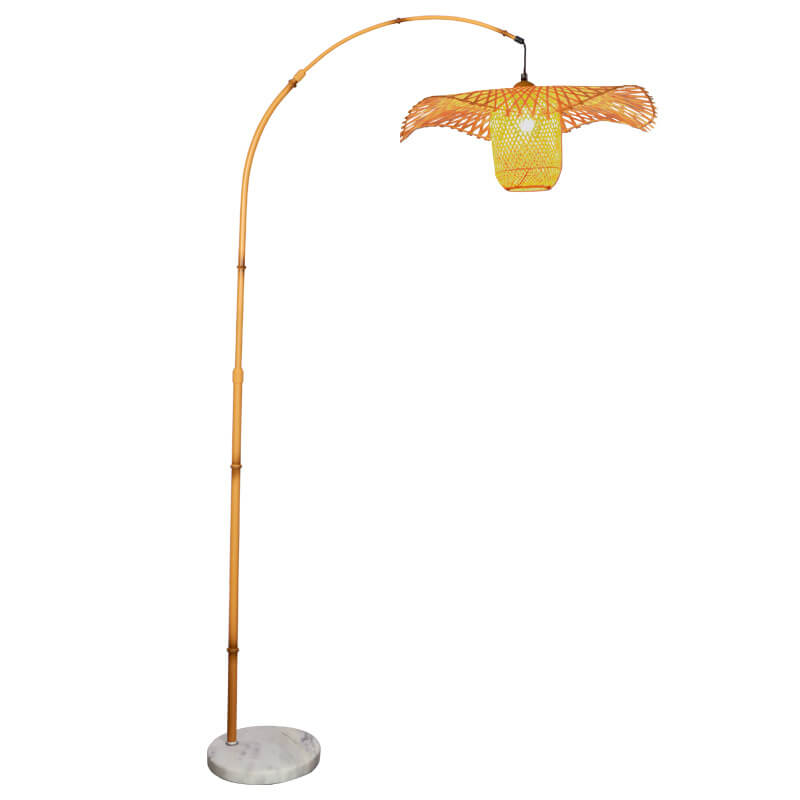 Minimalistische 1-flammige Stehlampe mit gefaltetem Schirm aus Stoff 