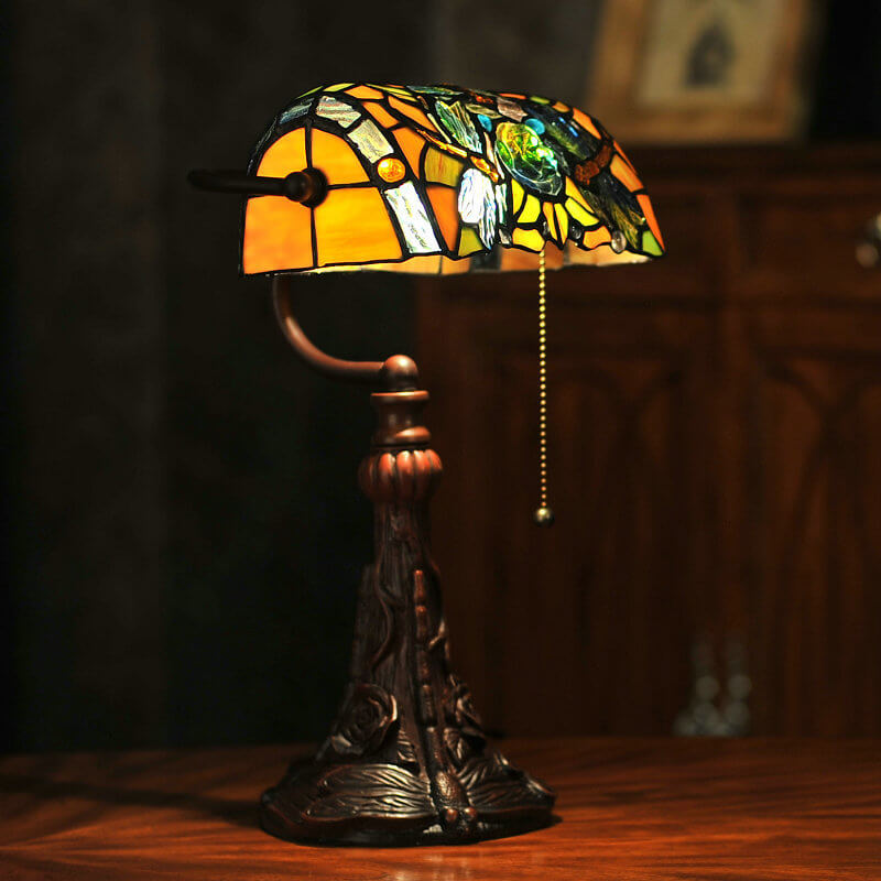 Lampe de table à 1 lumière en verre rose libellule Tiffany 