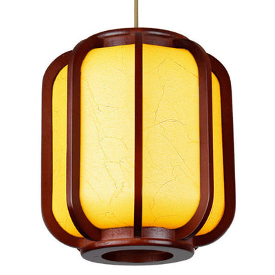 Lanterne chinoise moderne en bois imitation peau de mouton, luminaire suspendu à 1 lumière 