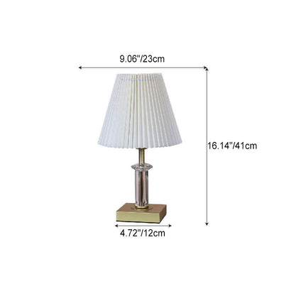 Modern Minimalist Cone Pleated Fabric Crystal Hardware 1-Light Table Lamp