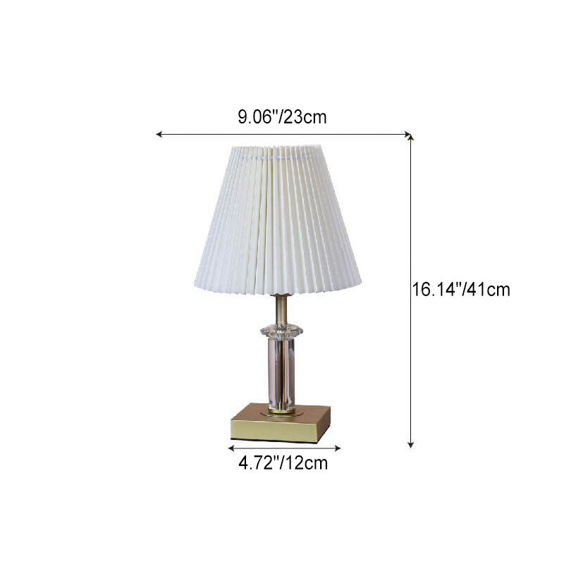 Modern Minimalist Cone Pleated Fabric Crystal Hardware 1-Light Table Lamp