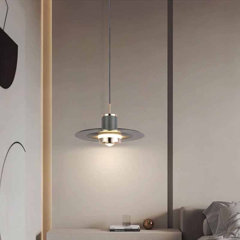 Modern Minimalist Cylinder Flying Saucer Hardware LED Pendant Light For Living Room