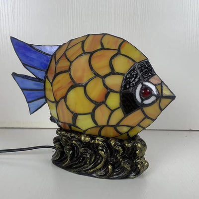 European Retro Creative Tiffany Fish Iron Glass 1-Light Table Lamp