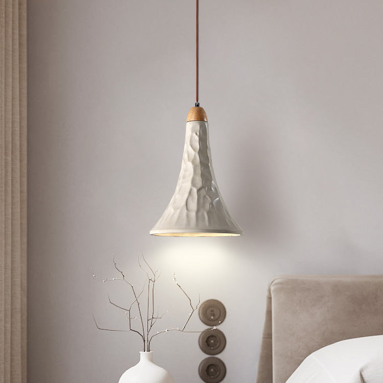 Traditional Japanese Concrete Morning Glory Shape 1-Light Pendant Light For Living Room