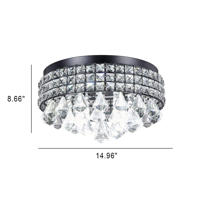 European Luxury Black Round Crystal 4-Light Flush Mount Ceiling Light