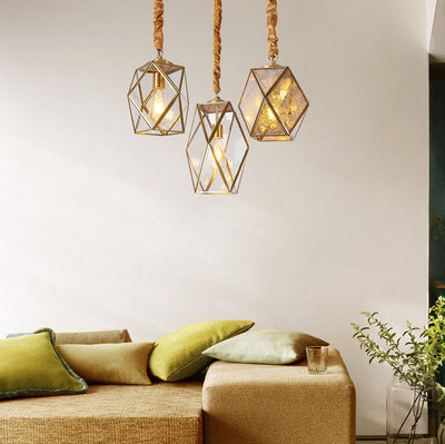 Contemporary Scandinavian Polygonal All Copper Iron Glass 1-Light Pendant Light For Living Room