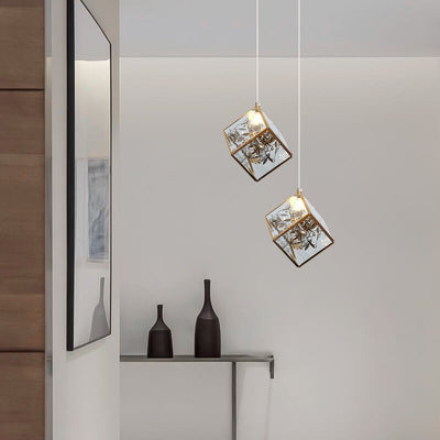 Nordic Square Brass Glass 1-Light Pendant Light