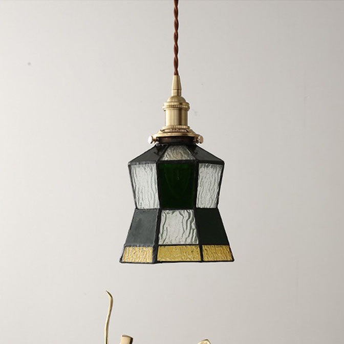 Lampe suspendue à 1 lumière en verre géométrique en mosaïque verte créative vintage 