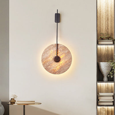 Scandinavian Modern Minimalist Round Iron Yellow Travertine LED Wall Sconce Lamp