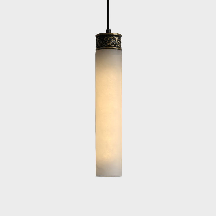 Lampe suspendue moderne à 1 lumière en laiton avec colonne en marbre de luxe 