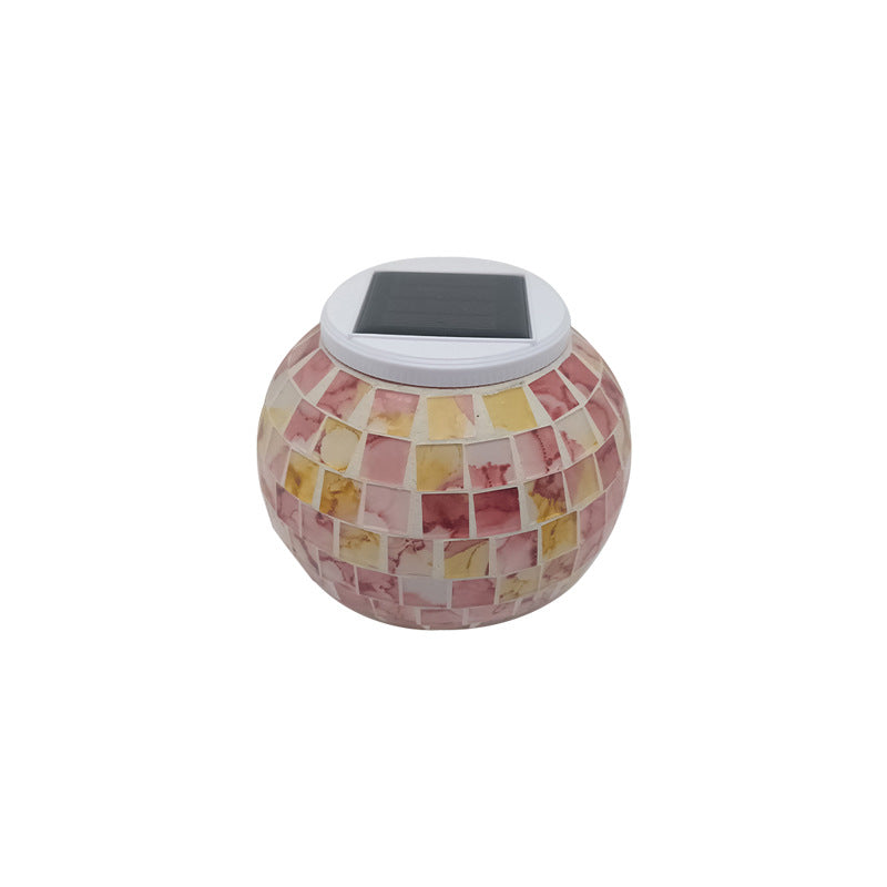 Solar Outdoor Mosaic Glass Round Jar LED Patio Decorative Light