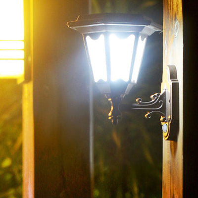 Outdoor Solar Hexagonal Lantern Human Sensor LED Waterproof Wall Sconce Lamp