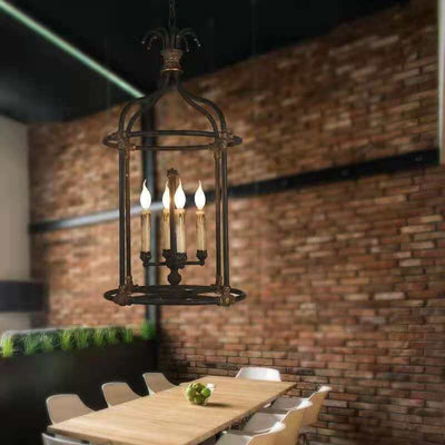 Traditional Farmhouse Iron Cage Resin Candelabra 3-Light Chandelier For Living Room