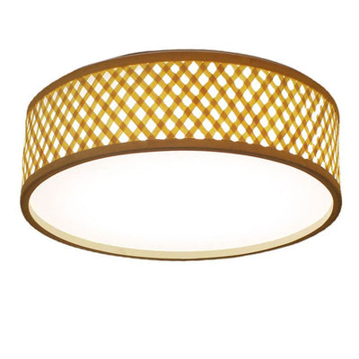 Modern Simple Round Bamboo Weaving 3-Light Flush Mount Ceiling Light