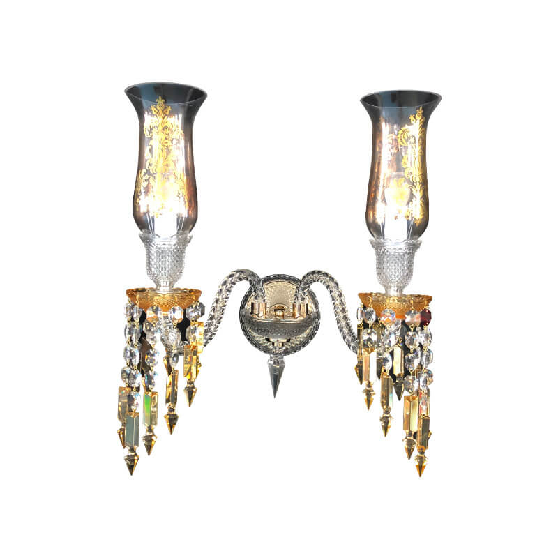 European Light Luxury Crystal Beaded Candle 2-Light Wall Sconce Lamp