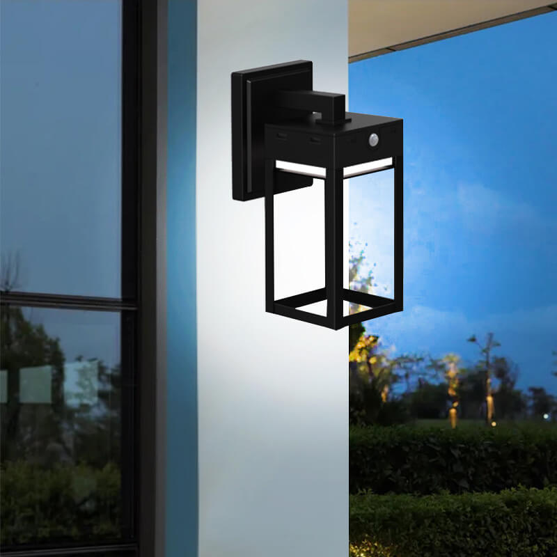 Solar Outdoor Modern Square Cage Body Sensor LED Wall Sconce Lamp