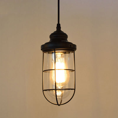 Industrial Vintage Iron Glass Cage 1-Light Pendant Light