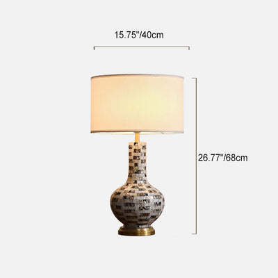 Modern Transitional Canvas Shade Shell Decor Vase Shape Base 1-Light Table Lamp For Study