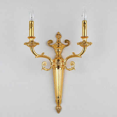 European Vintage Carved Candle Holder Long Arm 2-Light Wall Sconce Lamp