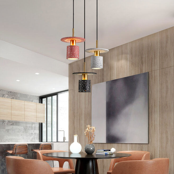 Industrial Minimalist Cement Cylinder Round 1-Light Pendant Light