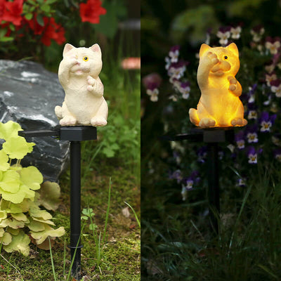 Creative Solar Resin Kittens Covering Eyes Outdoor Waterproof Lawn Ground Insert Landscape Light