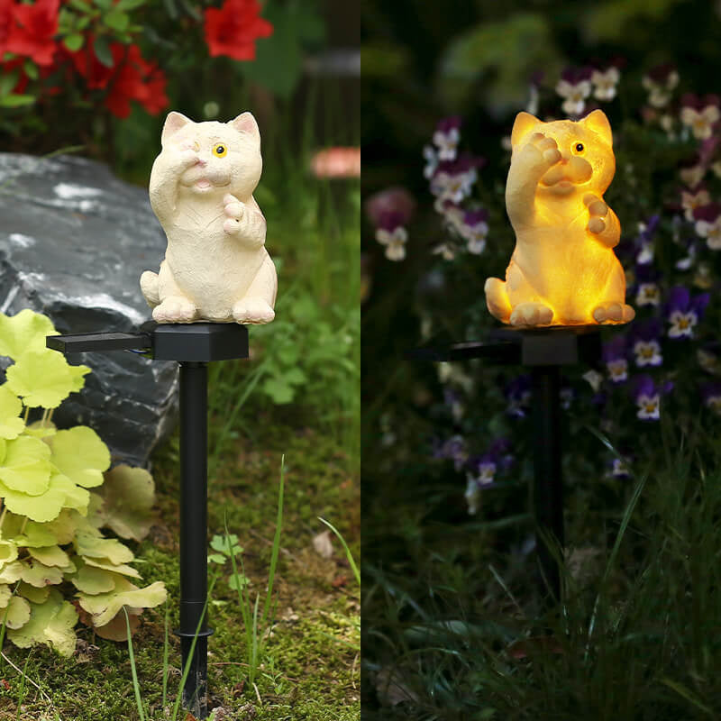 Creative Solar Resin Kittens Covering Eyes Outdoor Waterproof Lawn Ground Insert Landscape Light