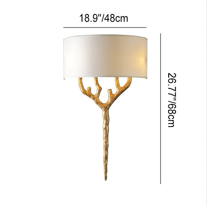 Europe Luxury Fabric Brass Branches 2-Light Wall Sconce Lamp