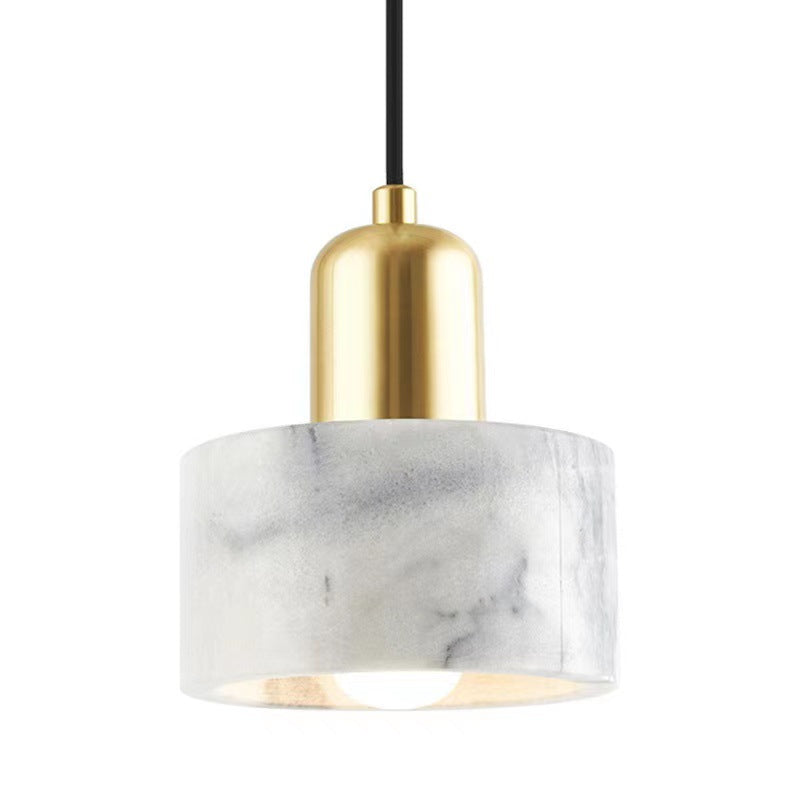 Contemporary Scandinavian Cylinder Marble Shade 1-Light Pendant Light For Living Room