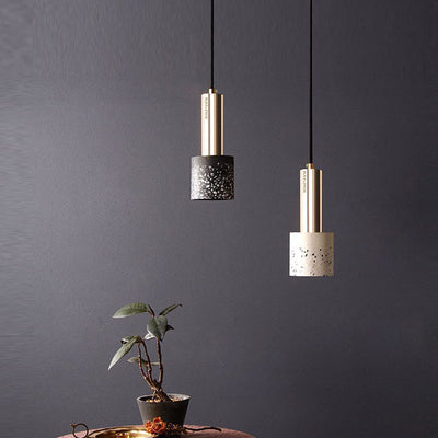 Nordic Vintage Terrazzo Colored Metal Column 1-Light Pendant Light