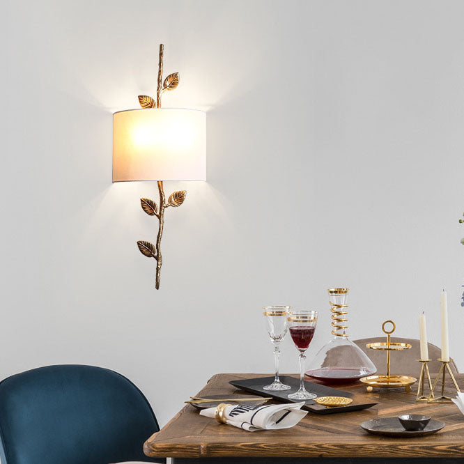 Nordic Light Lampe murale de luxe en laiton avec branches et feuilles en tissu à 2 lumières 