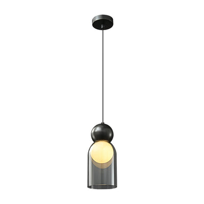 Lampe suspendue moderne à 1 lumière avec colonne en verre et boule de cuivre 