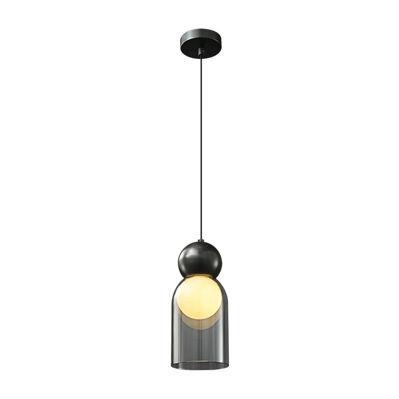 Lampe suspendue moderne à 1 lumière avec colonne en verre et boule de cuivre 