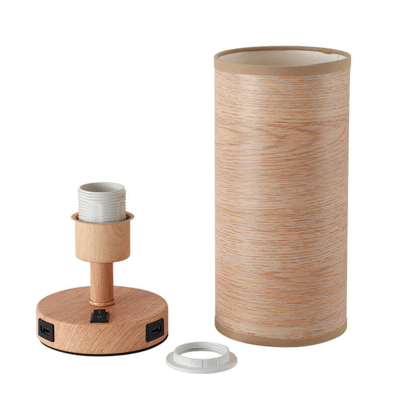Modern Wood Grain Fabric Shade 1-Light Table Lamp