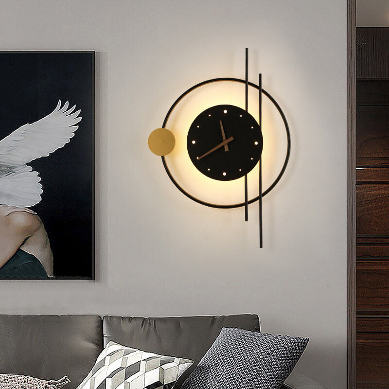 Moderne Nordic Iron Creative Clock LED Wandleuchte Lampe 