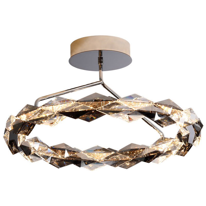 Modern Minimalist Light Luxury Round Hardware Crystal LED Semi-Flush Mount Light