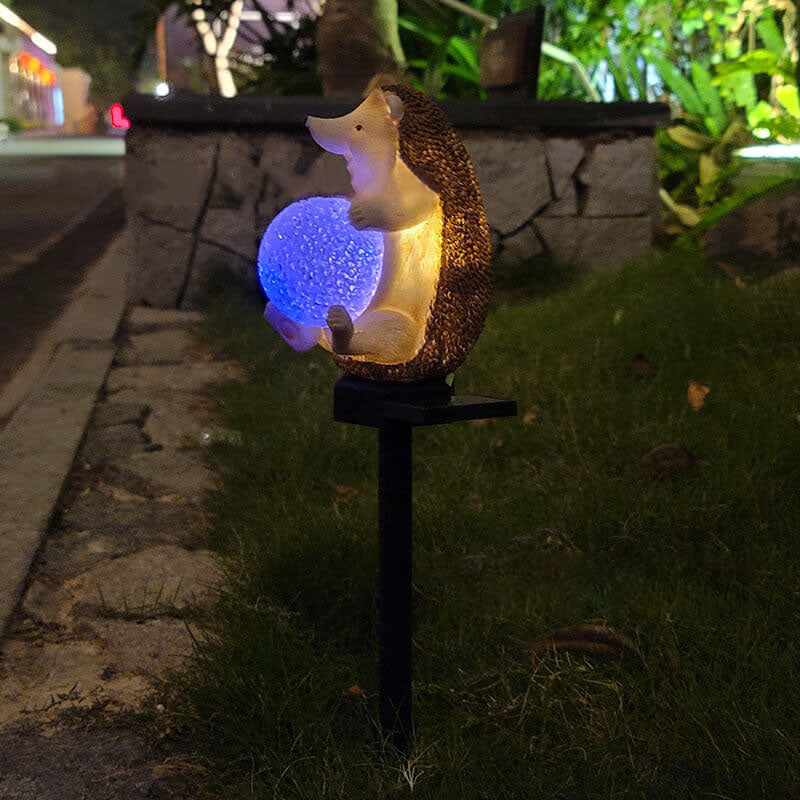 Modern Creative Cute Hedgehog Resin Decorative Solar Outdoor Lawn LED Garden Ground Insert Landscape Light