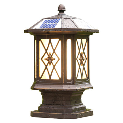 Solar European Hexagon Cage Column LED Outdoor Patio Post Head Landscape Light