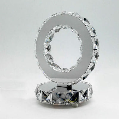 Luxuriöse runde Edelstahl-LED-Tischlampe aus Kristall 