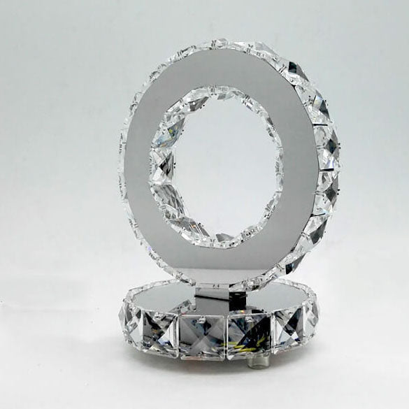 Luxuriöse runde Edelstahl-LED-Tischlampe aus Kristall 
