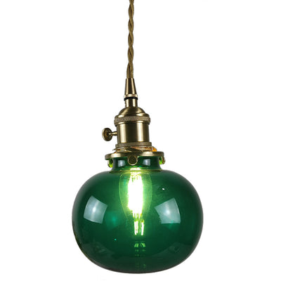 European Vintage Round Head Brass Glass 1-Light Pendant Light