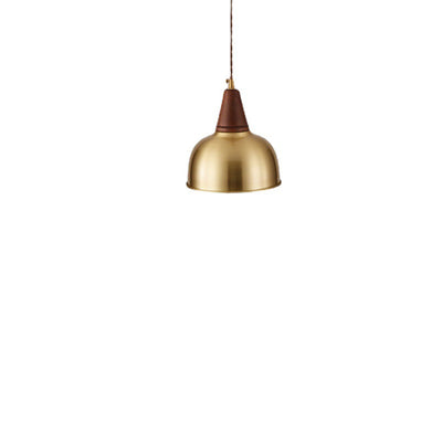 Nordic Vintage Brass Dome Round Walnut Top 1-Light Pendant Light