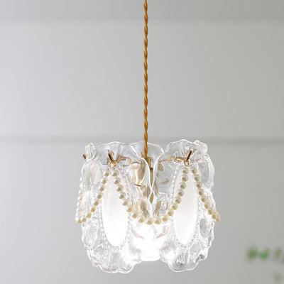 Modern Shabby Chic Pearl Decor Petal Crystal Shade 1-Light Pendant Light For Living Room