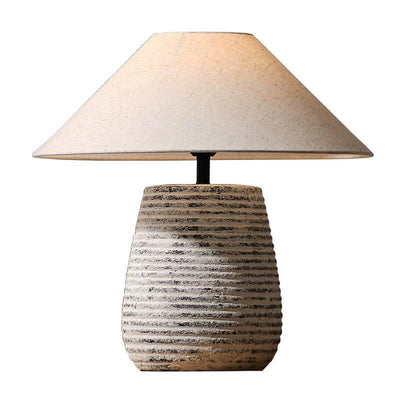 Minimalist Wabi-Sabi Cone Fabric Ceramic Column Jar 1-Light Table Lamp