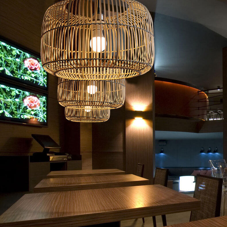 Luminaire suspendu à 1 lumière en bambou rustique et minimaliste chinois 
