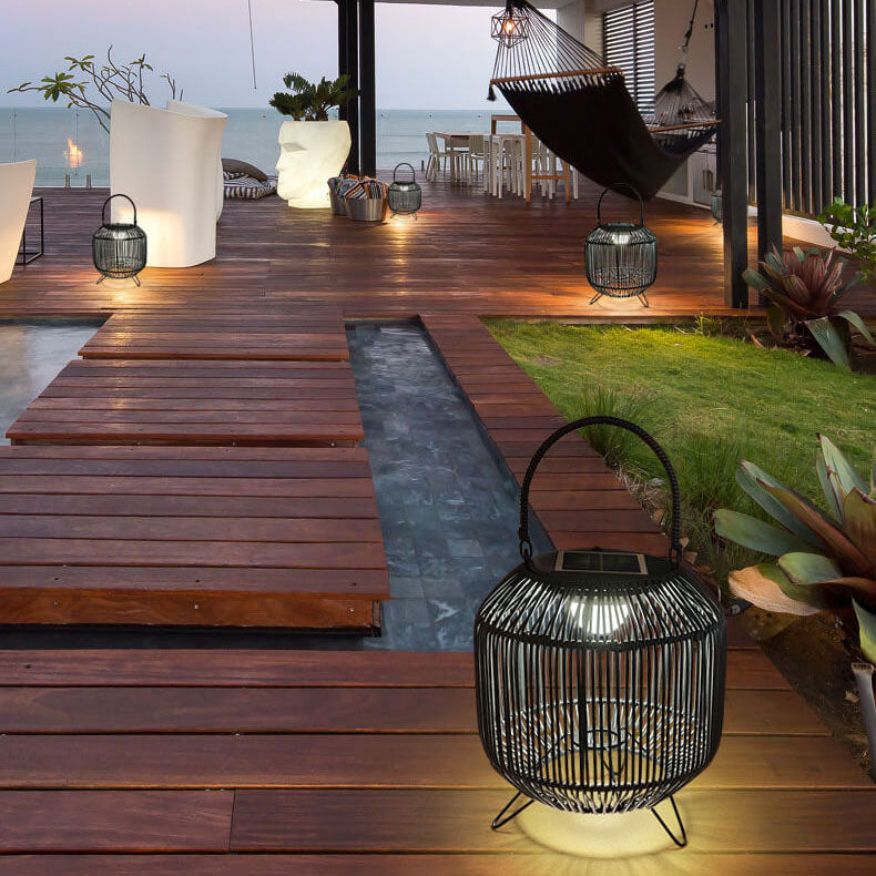 Modern Rattan Weaving Iron Portable Outdoor Waterproof Solar LED Lawn Landscape Light