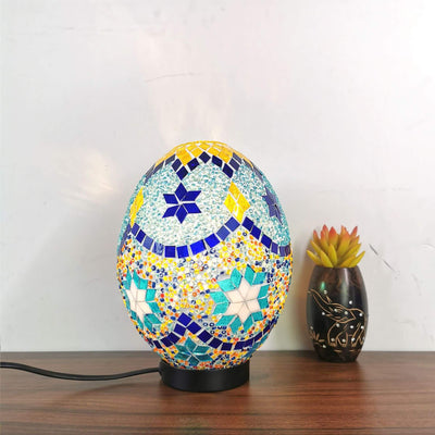 Eiförmige 1-flammige Tischlampe aus türkischem, handgefertigtem Mosaikglas 